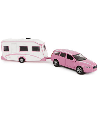 Volvo V70 met caravan die cast pb 30cm roze