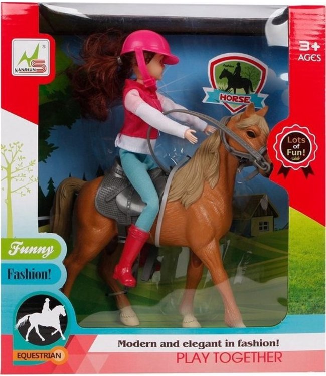 Paard Met Ruiter 21 Cm Roze/bruin 4-delig