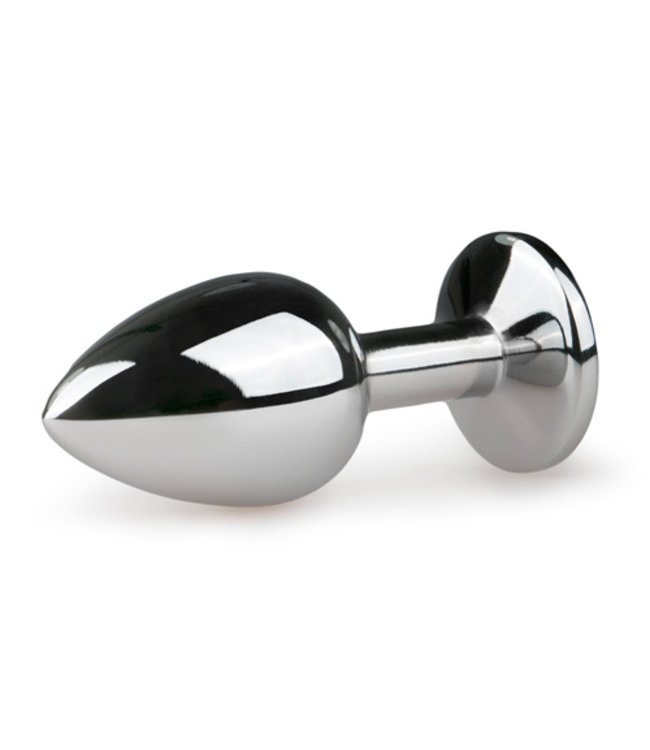 Metalen buttplug met roze steen - zilverkleurig
