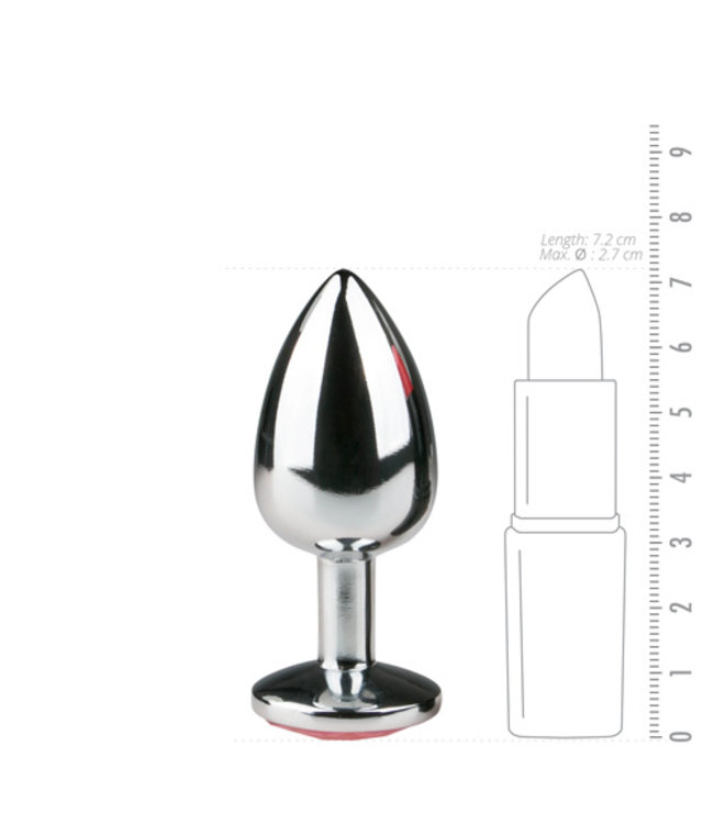 Metalen buttplug met roze steen - zilverkleurig