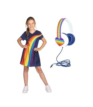 K3 K3 Verkleedjurkje Regenboog & Koptelefoon 9-11 Jaar