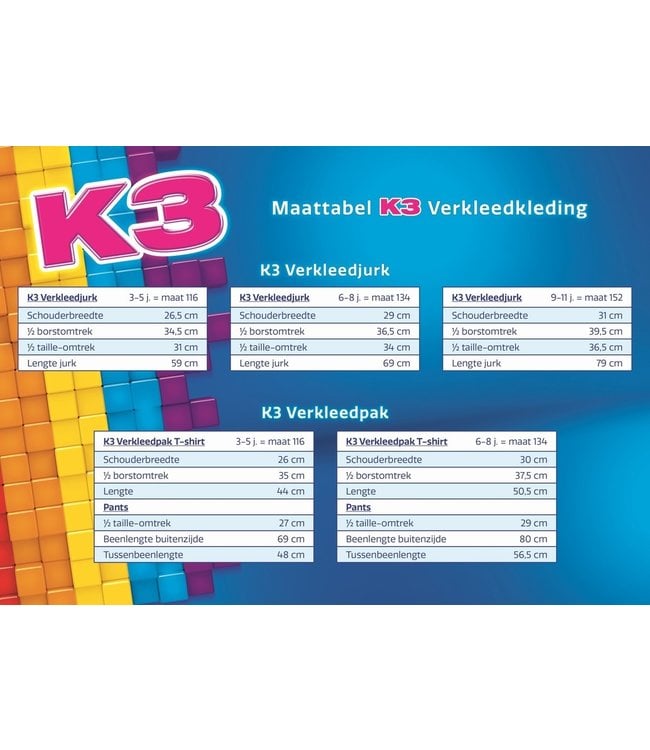 K3 Verkleedpak K3 Regenboog blauw: maat 134 (6-8 jaar)
