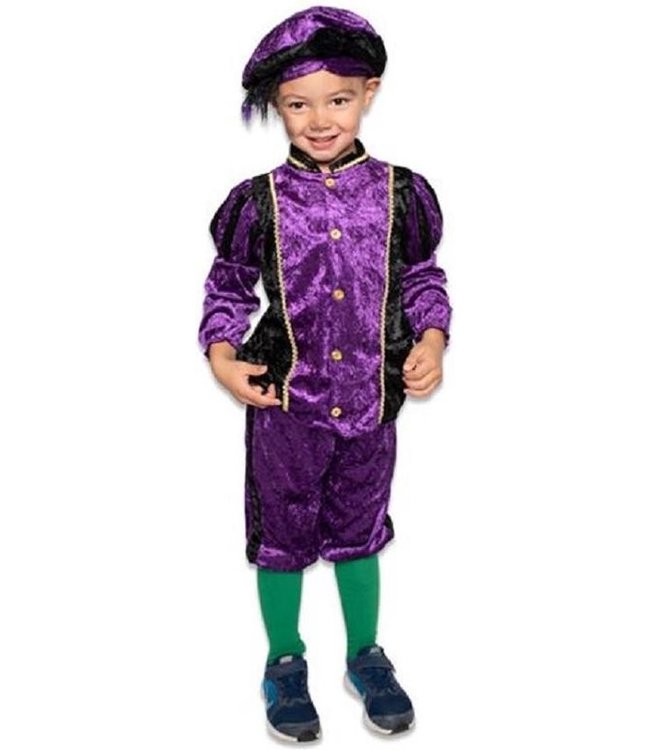 Pietenpak velours paars/zwart (mt 152) - Sinterklaas -