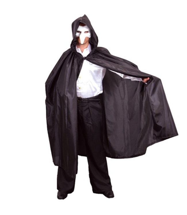 Cape satijn luxe met capuchon zwart