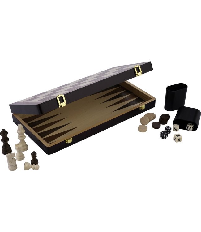 Schaak/ backgammon opklapbaar essenhout 30x30x5,5 cm