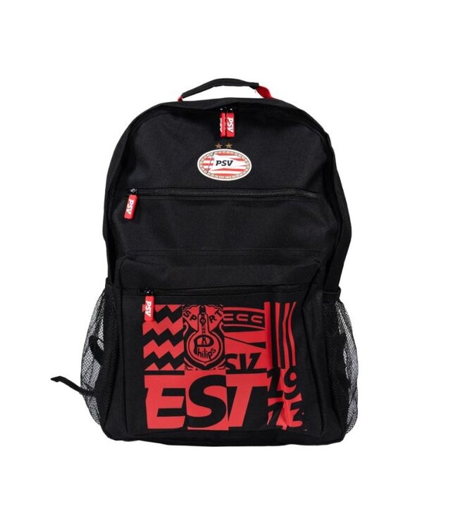 PSV Rugzak Blokken Zwart Rood Groot