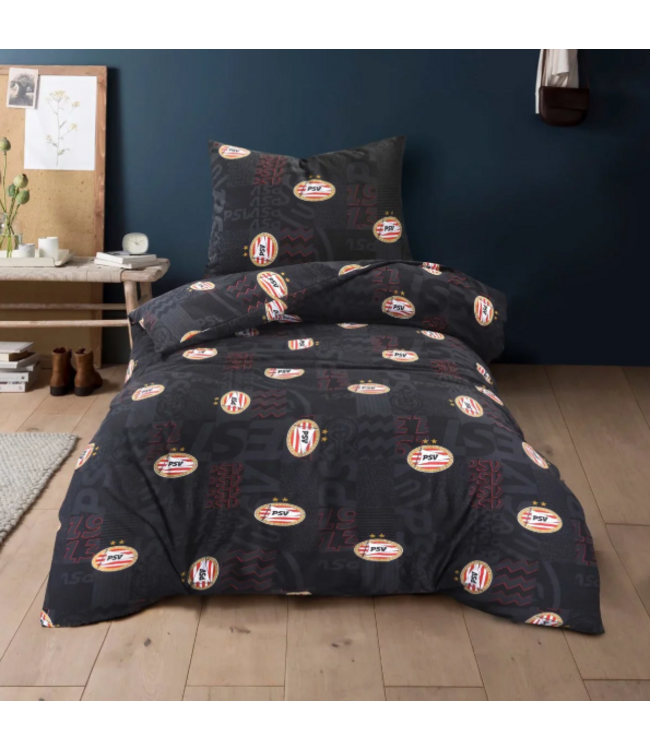 PSV Dekbedovertrek Blokken Zwart