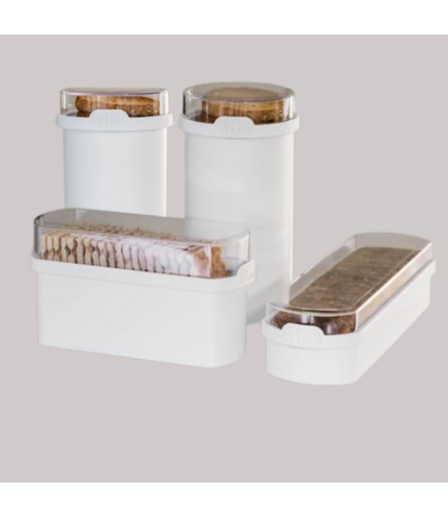 JQ Liv Voordeelset 4 Delig Wit inclusief 2x Beschuit/Rijstewafel bewaarbus, Ontbijtkoek bewaardoos en Cracker bewaardoos - 100% luchtdicht