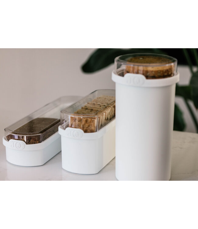JQ Liv Voordeelset 4 Delig Wit inclusief 2x Beschuit/Rijstewafel bewaarbus, Ontbijtkoek bewaardoos en Cracker bewaardoos - 100% luchtdicht