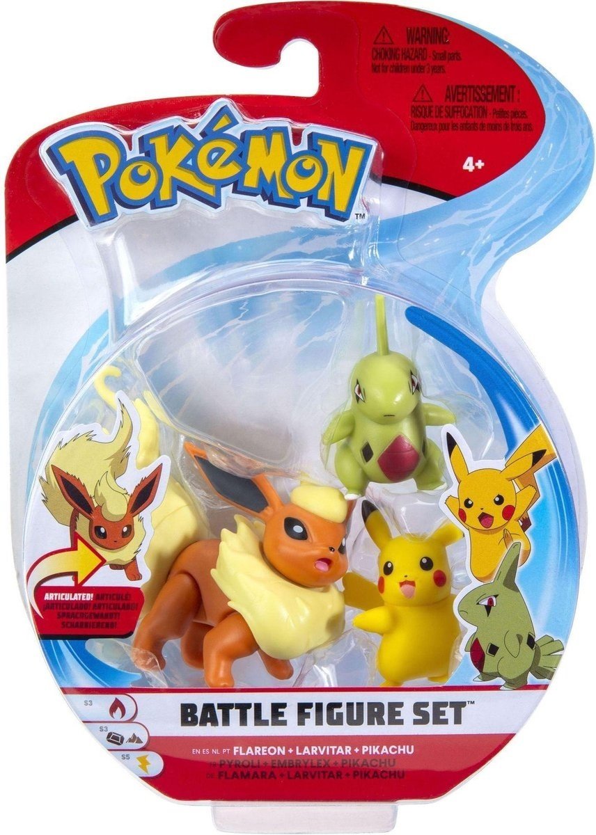 Pokémon - Battle Figure 3-Pack Flareon, Larvitar & Pikachu (Nieuw)