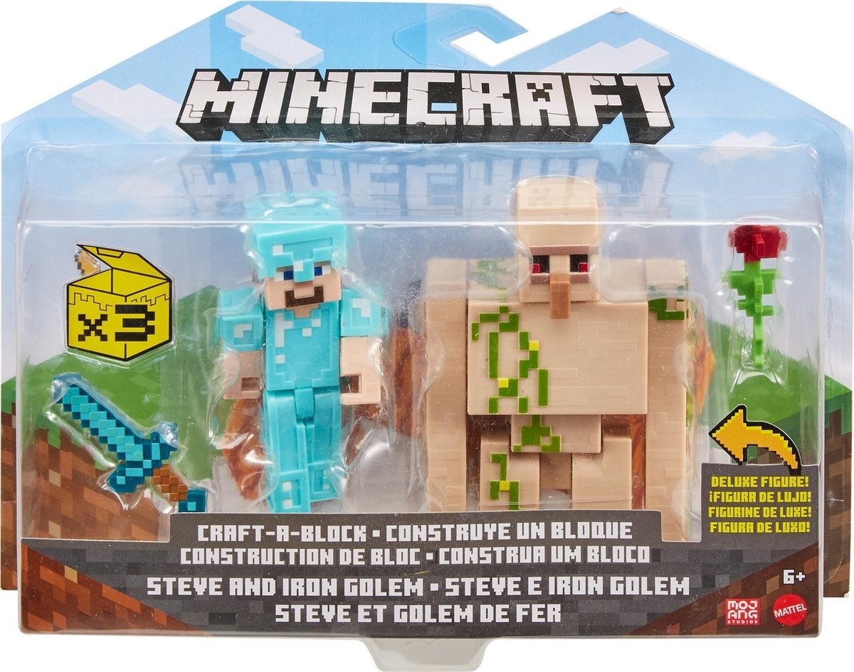 Minecraft - Craft-a-Block 2-Pack Action Figures Steve and Iron Golem