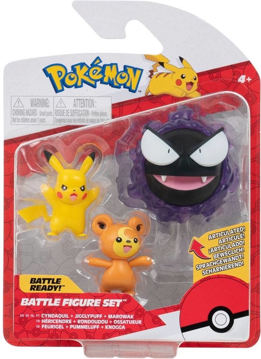 Pokémon - Battle Figure Set - Pikachu + Teddiursa + Gastly