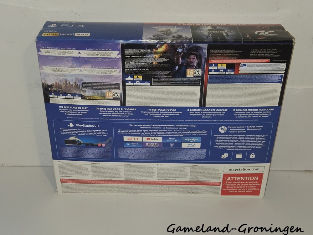 PlayStation 4 Slim 500GB Horizon Zero Dawn, Uncharted 4 & GT Sport Pack met 1 Controller & Bedrading