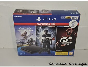PlayStation 4 Slim 500GB Horizon Zero Dawn, Uncharted 4 & GT Sport Pack met 1 Controller & Bedrading