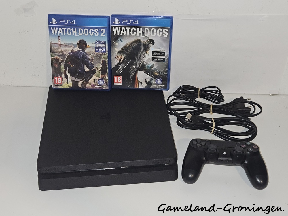 PlayStation 4 Slim 1TB Watch Dogs Pack met 1 Controller & Bedrading