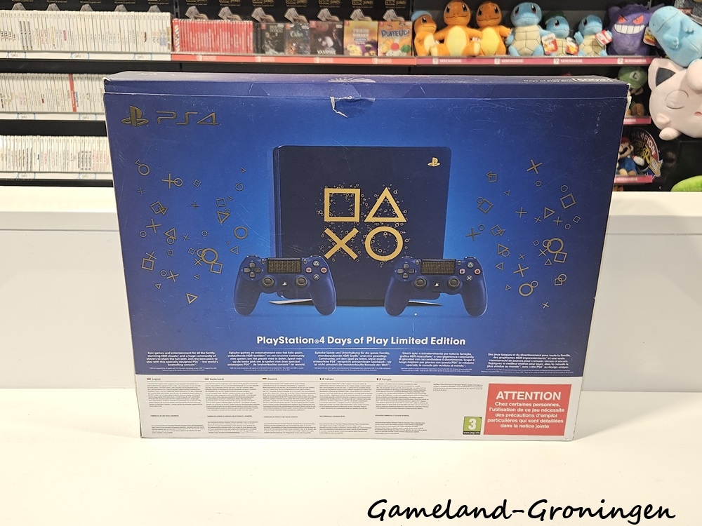 PlayStation 4 Slim 500GB Days of Play Limited Edition with 2 Controllers & Wiring