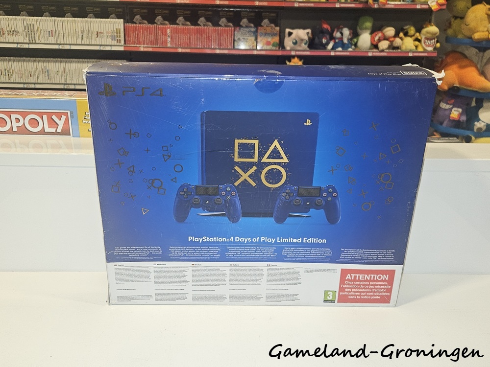 PlayStation 4 Slim 500GB Days of Play Limited Edition met 2 Controllers & Bedrading