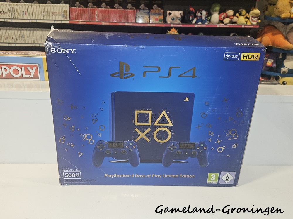 PlayStation 4 Slim 500GB Days of Play Limited Edition met 2 Controllers & Bedrading