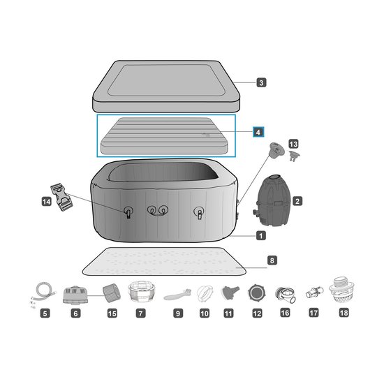 Lay-Z-Spa opblaasbaar deksel vierkant voor diverse spa's
