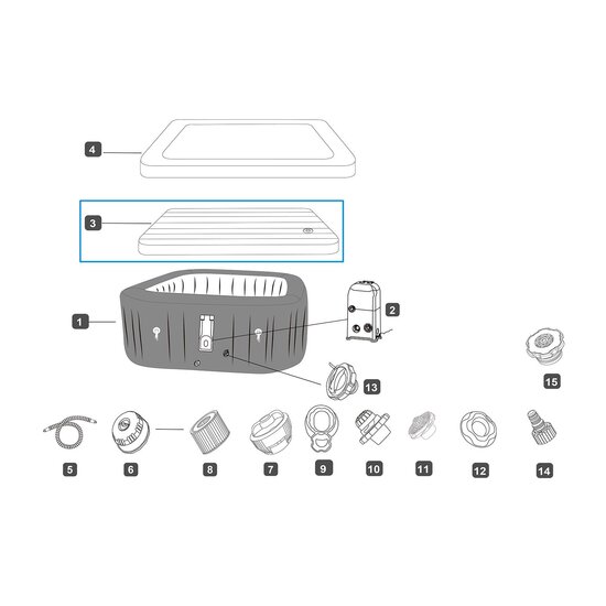 Lay-Z-Spa opblaasbaar deksel vierkant voor Hawaii & Rome UltraFit AirJet spa's