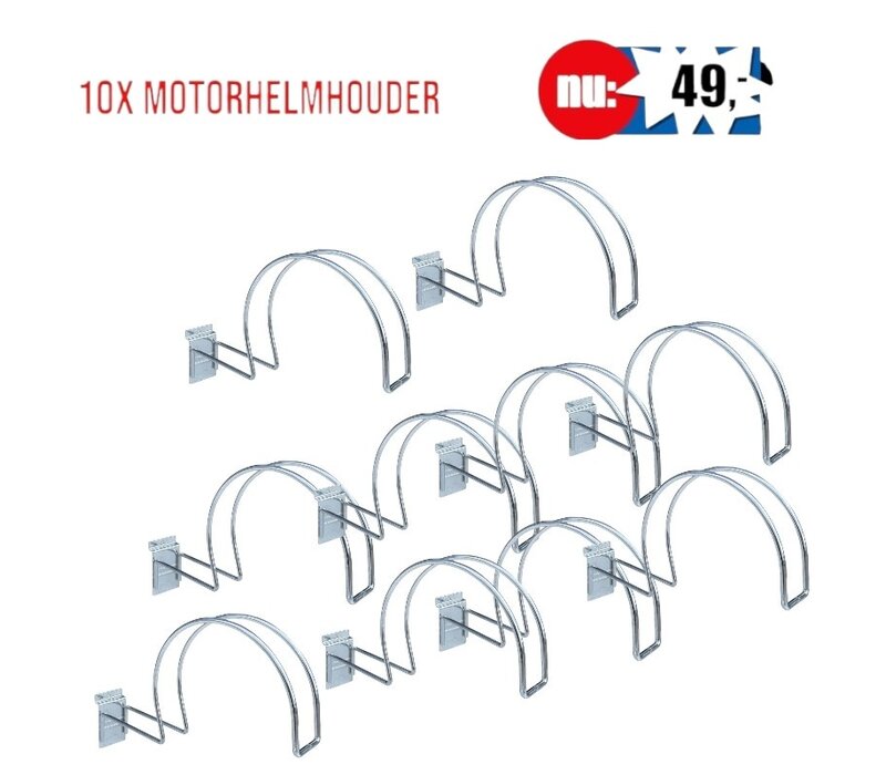 10x Motorhelmhouder, ZWART, Chroom