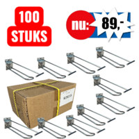100x Eurohaak, met bovenstang, L=15 cm, chroom