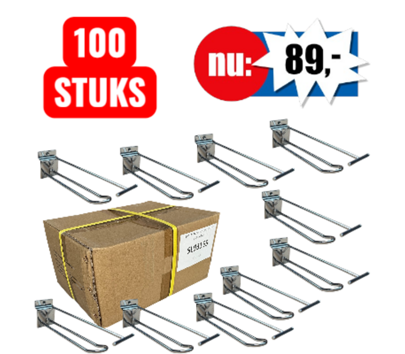 100x Eurohaak, met bovenstang, L=15 cm, chroom