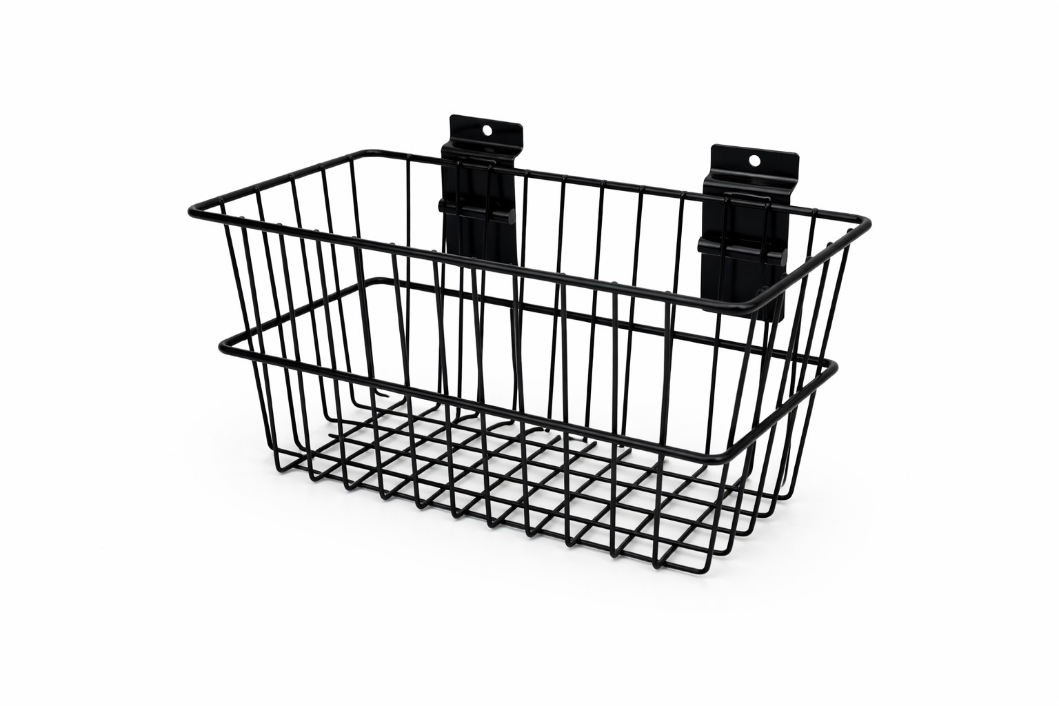 Zwarte kleine draadmand voor in een slatwall