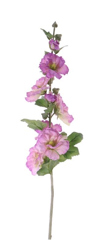 Alcea rosea, malva real, "Spring Dream", 9 flores, 7 capullos,  9 hojas, flocked stem, 87cm