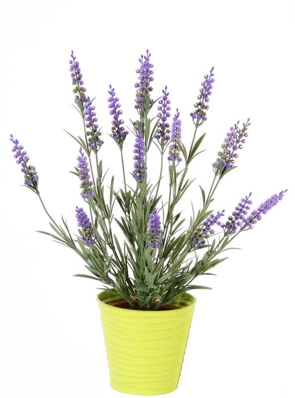 Artificial lavender (Lavandula) bush, 76 lvs. & 19 flowers (8cm), UV safe, full plastic, 45cm