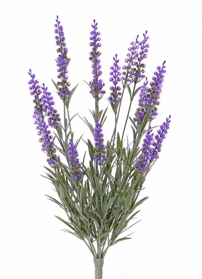 Artificial lavender (Lavandula) bush, 76 lvs. & 19 flowers (8cm), UV safe, full plastic, 45cm