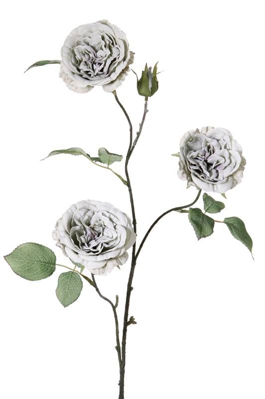 Rosenzweig mit 3 Blumen, 1 Knospe , 12 Blättern, modellierbar (Volldraht), 81cm