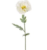 Poppy flower double, "satin" x1, x3lvs, ø12cm, x6petals, flocked, 74cm