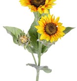 Sonnenblume (Helianthus), 2 Blumen (Ø 12/15cm), 1 Knospe, 7 Blätter, beflockt, 86cm