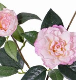 Camellia spray "de luxe" 2 flowers, 1 bud & 22 leaves, coated stem, REAL TOUCH,  86cm
