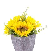 Sonnenblumen Tischdeko mit 3 Blumen, (Ø9cm/11cm) & 4 Blätter, im Topf (Ø8cm), 18cm - Sonderpreis