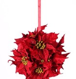Poinsettia-Ball (Christstern) mit 12 Samtblumen, (Ø18cm) am roten Band, Ø 25cm