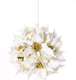 Bola colgante de Poinsettia con 12 flores (Ø18cm) con cinta crema, Ø 25cm