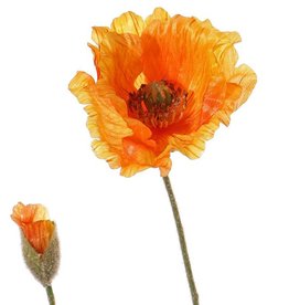 Poppy 'Shiny', 1 flower (3 layers, Ø 12cm) & 1 bud, flocked, 2 leaves, 65cm