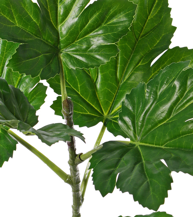 Okra or okro leaf branch, (Abelmoschus esculentus) 6 lvs., (Ø 18 - 21cm) 1 bud, with coating, UV safe, 73cm