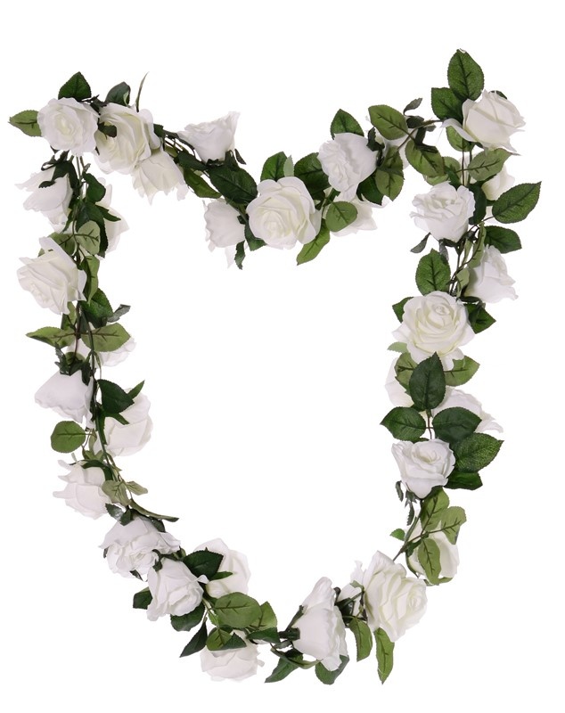 Rose garland 'Honeymoon', 32 flowers (16 large, Ø 9cm / 16 mid. size Ø 7cm) & 90 lvs., 180cm