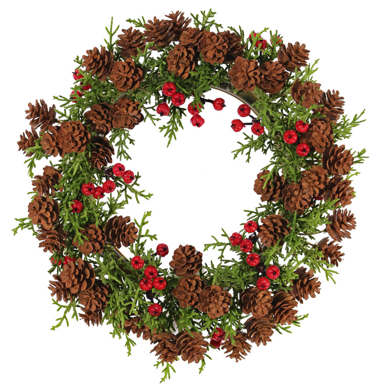 Cypress wreath medium flocked, 60 cones & 45 berries, Ø 15cm/28cm