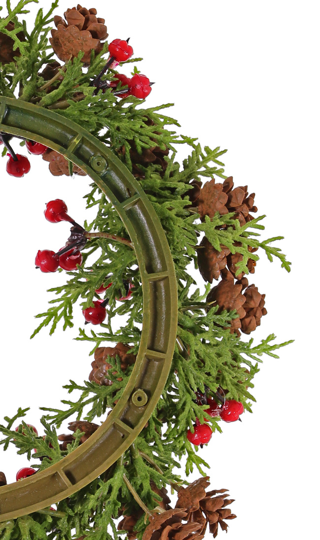 Cypress wreath medium flocked, 60 cones & 45 berries, Ø 15cm/28cm