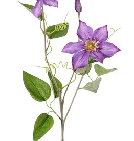 Clematis (Bosrank) 'GardenArt', 2 bloemen, 1 knop, 9 blad & 4 klimmers, flocked steel, 76cm