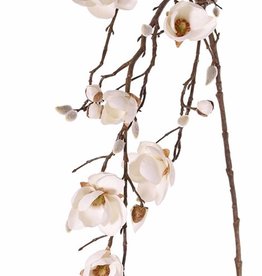 Magnolia hanger maxi met 4 vertakkingen, 7 bloemen, 5 grote & 15 kleine knoppen, 115 cm