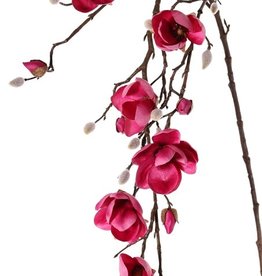 Magnolienzweig, hängend, maxi, 4 Verzweigungen, 7 Blumen u. 5 große u. 15 kleine Knospen, 115 cm