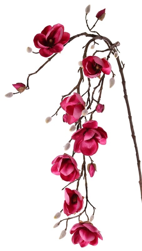 Magnolienzweig, hängend, maxi, 4 Verzweigungen, 7 Blumen u. 5 große u. 15 kleine Knospen, 115 cm