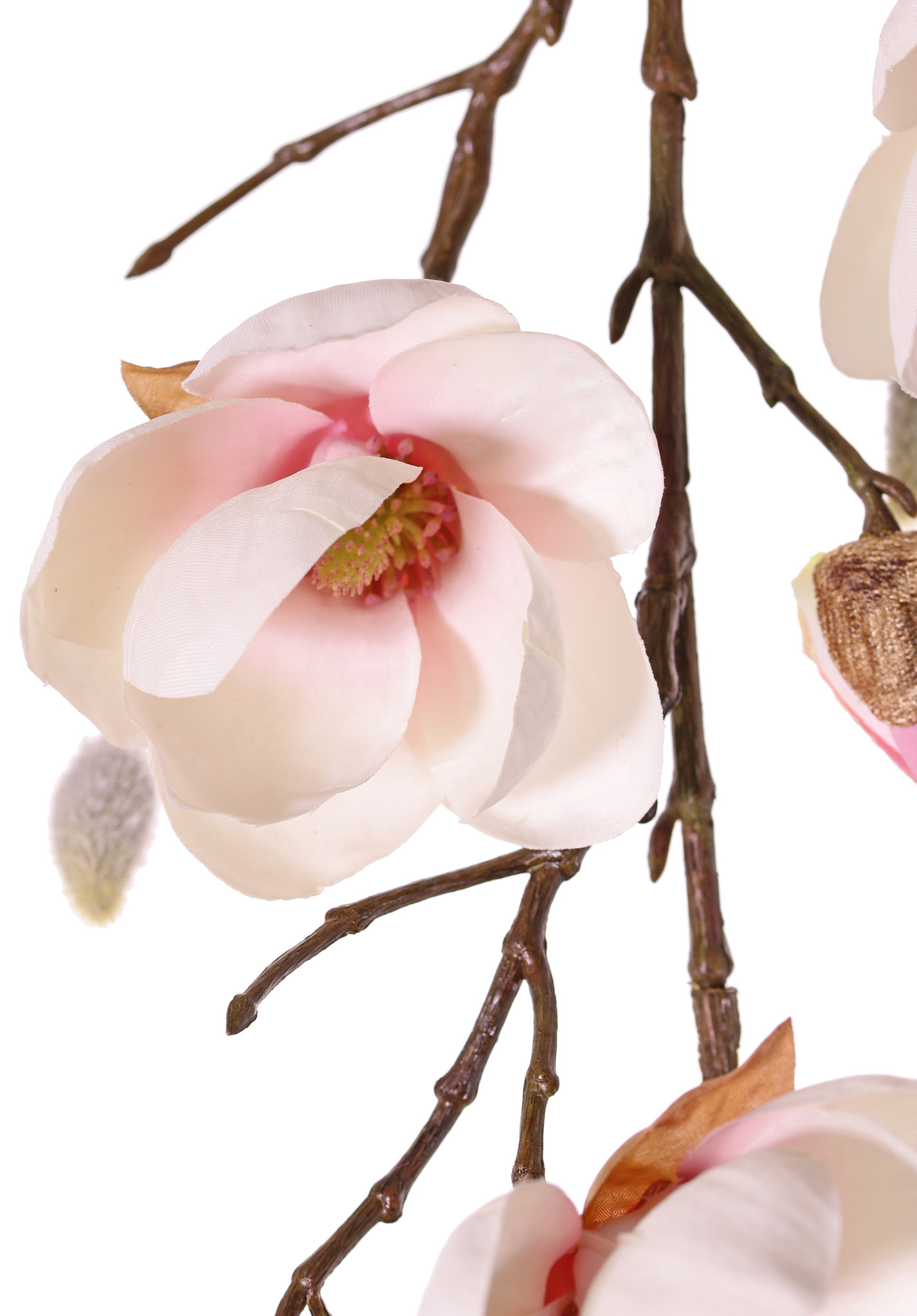 Magnolia hanger maxi met 4 vertakkingen, 7 bloemen, 5 grote & 15 kleine knoppen, 115 cm