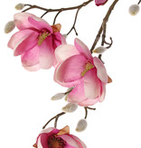 Magnolien-Zweig mit 4 Verzweigungen, 5 Blumen (3x Ø 8cm, 2x 5 cm) & 12 Knospen, 80 cm