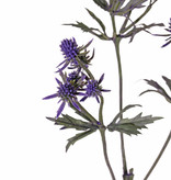 Distelzweig (Eryngium) mit 3 Verzweigungen, 20 Disteln (Plastik, 8 gr. u. 12 kl.) & 24 Blätter, 65 cm